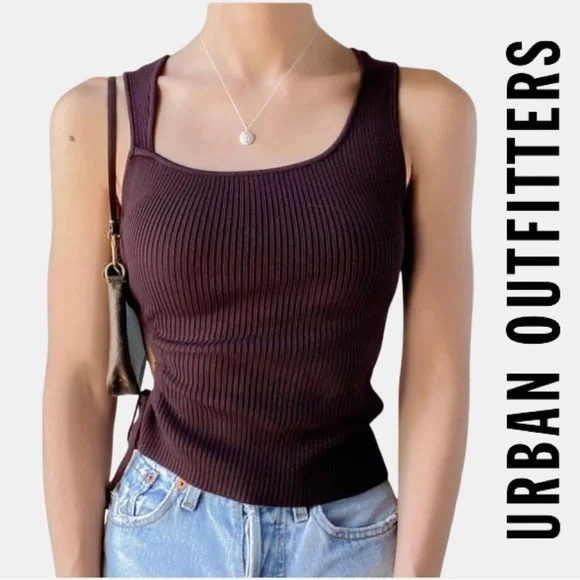 Urban Outfitters Brown Asymmetrical Ribbed Knit Side Cut Out Tank Top - Picture 4 of 16